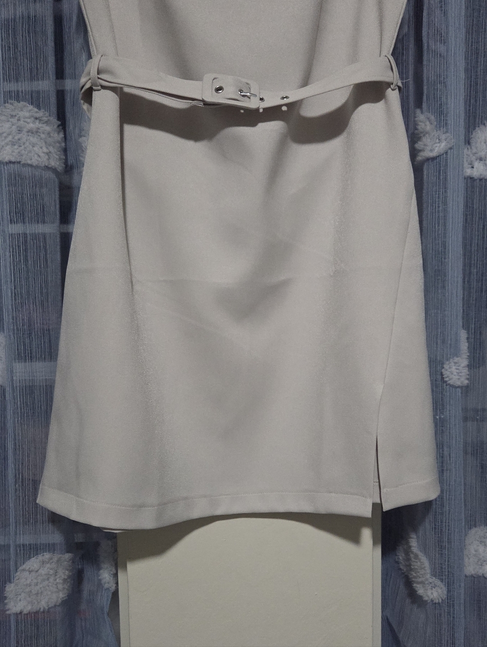 G68 Light Beige Belted Mini Dress - Picture 5 of 9